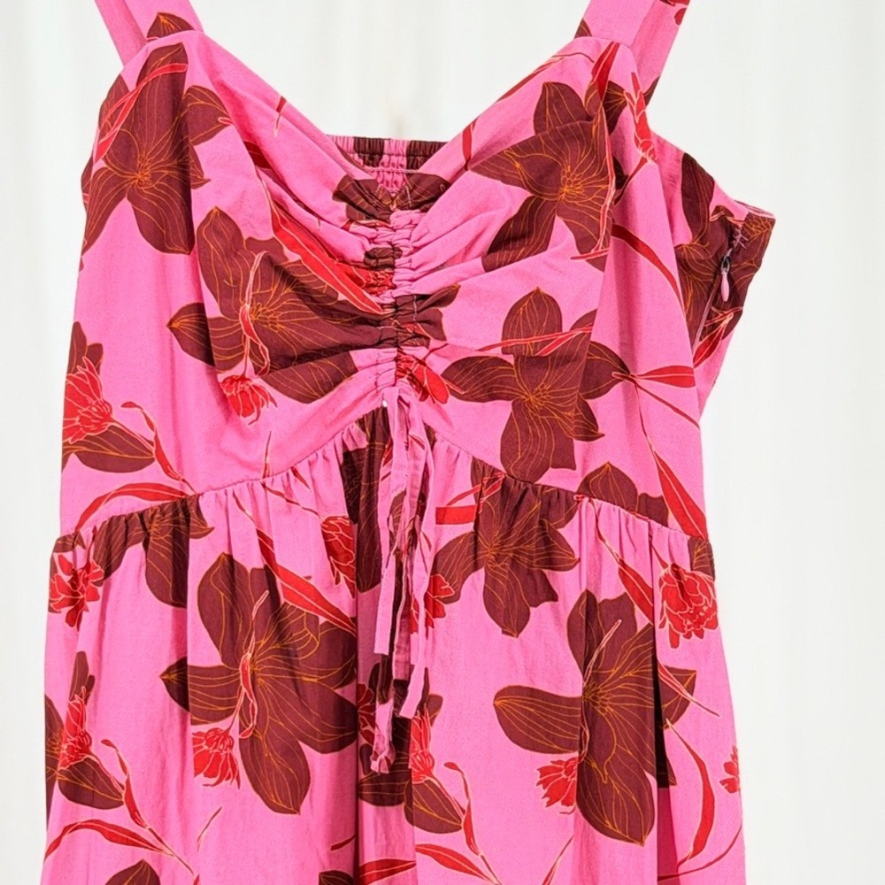 NWOT Du Paradis Pink Floral Backless Cotton Midi Dress Medium - Picture 9 of 12
